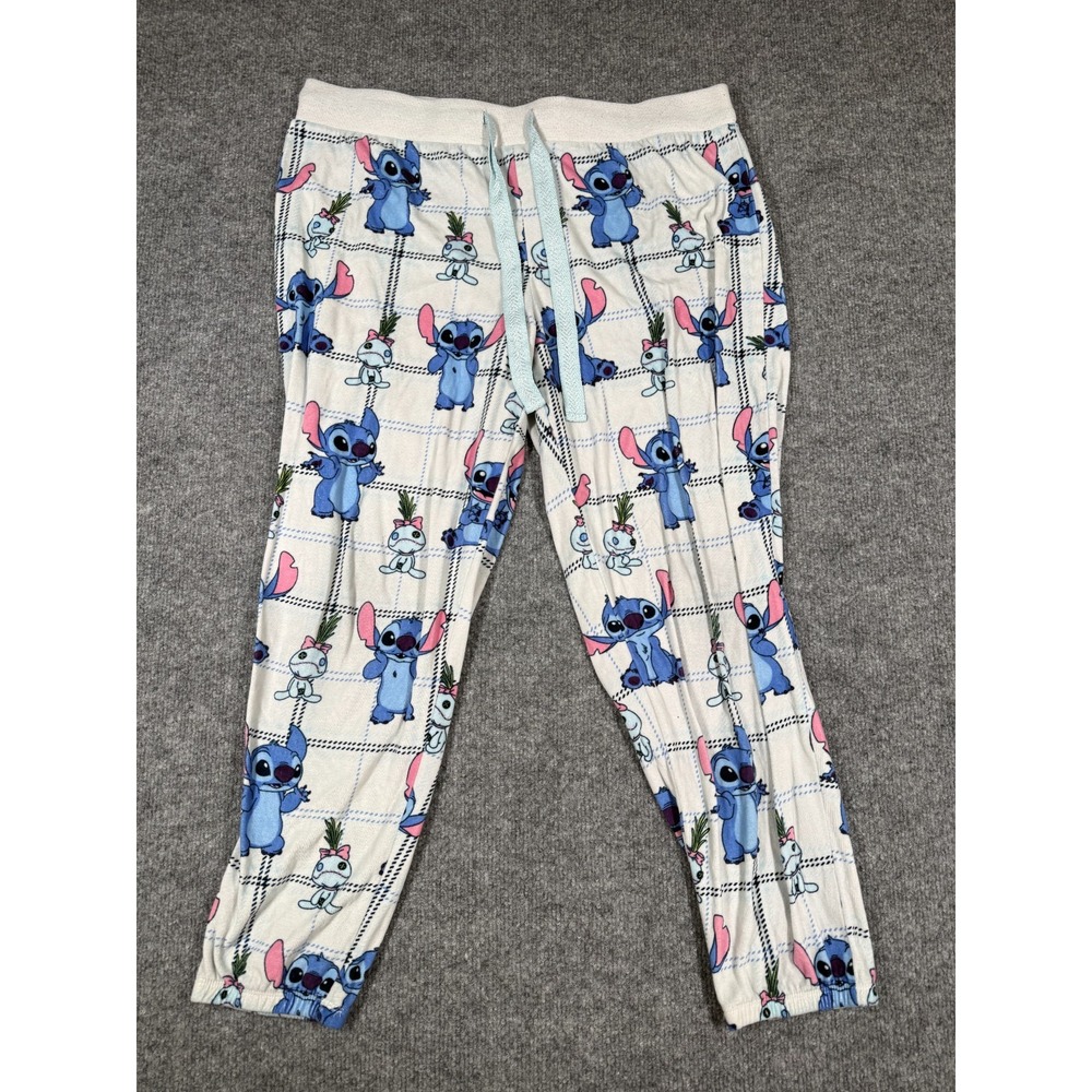 Disney Pajama Pants Girls 12-14 White Plaid Lilo & Stitch Sleepwear Drawstring